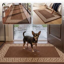Smart Living Greekey Heavy Duty Machine Washable Hallway Kitchen Non Slip Door Mat in Medium Beige - Size: 40 cm x 60 cm - thumbnail 7