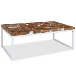 Berkfield Home Coffee Table Teak Resin 110x60x40 cm White & Brown - Size: 110 x 60 x 40 cm