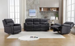 FURNITURE ONE Recliner Sofa Set, Leathaire Fabric Manual Recliner Sofa - 3+1+1 Seater Set in Dark Grey - Size: 1 Pack - thumbnail 3