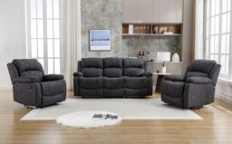 FURNITURE ONE Recliner Sofa Set, Leathaire Fabric Manual Recliner Sofa - 3+1+1 Seater Set in Dark Grey - Size: 1 Pack - thumbnail 1