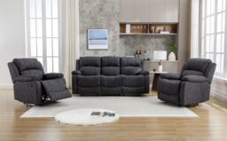 FURNITURE ONE Recliner Sofa Set, Leathaire Fabric Manual Recliner Sofa - 3+1+1 Seater Set in Dark Grey - Size: 1 Pack - thumbnail 2