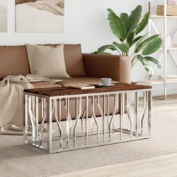Berkfield Home Coffee Table Stainless Steel & Solid Wood Reclaimed in Silver