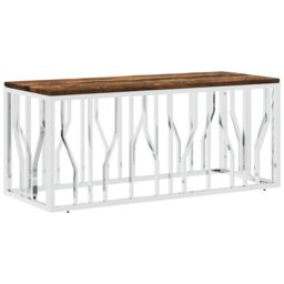 Berkfield Home Coffee Table Stainless Steel & Solid Wood Reclaimed in Silver - thumbnail 2