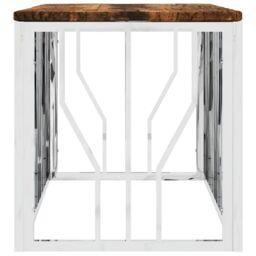 Berkfield Home Coffee Table Stainless Steel & Solid Wood Reclaimed in Silver - thumbnail 4