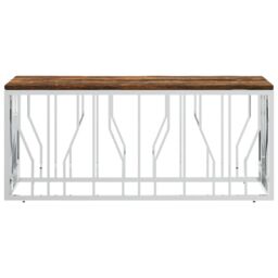Berkfield Home Coffee Table Stainless Steel & Solid Wood Reclaimed in Silver - thumbnail 3