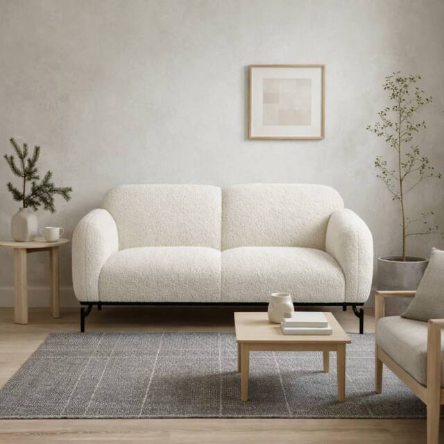 Wyld Haus Samba 2 Seater Sofa White Bouclé Sherpa Matte Black Metal Legs - image 1