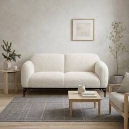 Wyld Haus Samba 2 Seater Sofa White Bouclé Sherpa Matte Black Metal Legs - thumbnail 1
