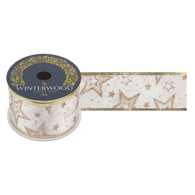 VFM e-Store Christmas Ribbon Garland 6cm x 10cm Gold X 1 - Size: 6 cm x 10 cm - image 1