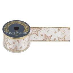 VFM e-Store Christmas Ribbon Garland 6cm x 10cm Gold X 1 - Size: 6 cm x 10 cm