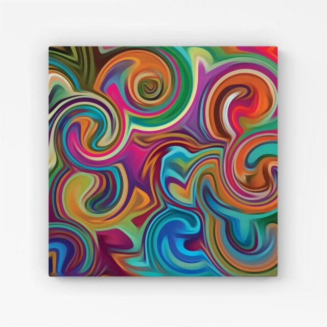 Warren Reed - Designer Colourful Wave Pattern Canvas in Red - Size: w40 inch x h40 inch - image 1