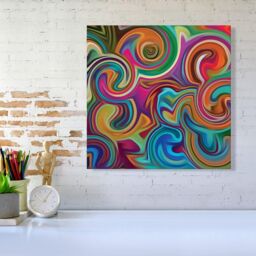 Warren Reed - Designer Colourful Wave Pattern Canvas in Red - Size: w40 inch x h40 inch - thumbnail 2