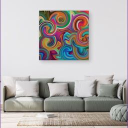 Warren Reed - Designer Colourful Wave Pattern Canvas in Red - Size: w40 inch x h40 inch - thumbnail 4