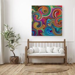 Warren Reed - Designer Colourful Wave Pattern Canvas in Red - Size: w40 inch x h40 inch - thumbnail 3