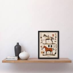 Artery8 Alp Camille Jeune Framed Wall Art Vintage Horseback Riding Equipment in Beige - Size: A4 - thumbnail 2