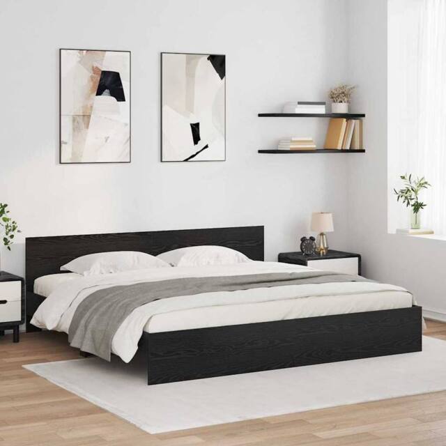 Berkfield Home Bed Frame with Headboard Black Oak 180 x 200 cm Engineered Wood - image 1