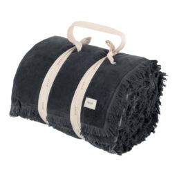 Yard Jaye Fringed Cotton Velvet Bedspread in Dark Blue - thumbnail 6