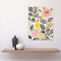 "Artery8 Rose Flowers Pink Yellow Grey Bright Design Wall Art Print - Size: W24"" x H32""" - thumbnail 4