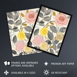 "Artery8 Rose Flowers Pink Yellow Grey Bright Design Wall Art Print - Size: W24"" x H32""" - thumbnail 2