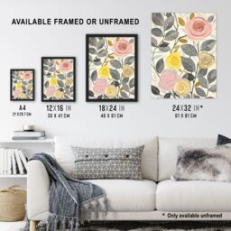 "Artery8 Rose Flowers Pink Yellow Grey Bright Design Wall Art Print - Size: W24"" x H32""" - thumbnail 3