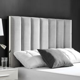 Modish Furnishing Light Grey Velvet Fabric With Silver Chrome Trim & Ottoman Storage Gas Lift Bed - Size: King - thumbnail 4