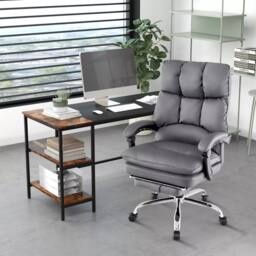 Costway Office Desk Chair Ergonomic Padded Reclining Chair W/Retractable Footrest in Grey - thumbnail 4