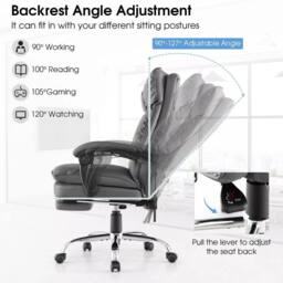 Costway Office Desk Chair Ergonomic Padded Reclining Chair W/Retractable Footrest in Grey - thumbnail 6