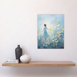 Artery8 Girl In Wildflower Meadow Oil Painting Soft Blue Yellow Butterflies Spring Landscape Unframed Wall Art Print Poster Home Decor Premium - thumbnail 4