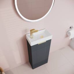 Balterley Dark Grey 400mm Floor Standing Vanity Unit with Brushed Brass Handle - thumbnail 3