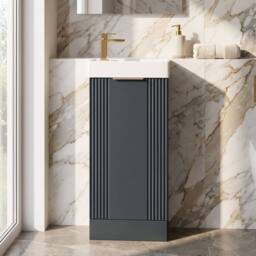 Balterley Dark Grey 400mm Floor Standing Vanity Unit with Brushed Brass Handle - thumbnail 5