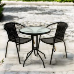 FURNOS Set of 3 Wicker Bistro Table & Chair in Black - thumbnail 3