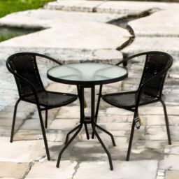 FURNOS Set of 3 Wicker Bistro Table & Chair in Black - thumbnail 2