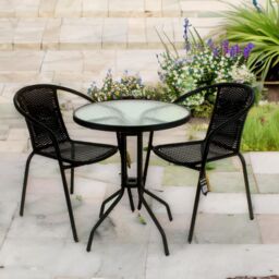 FURNOS Set of 3 Wicker Bistro Table & Chair in Black - thumbnail 4