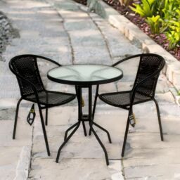 FURNOS Set of 3 Wicker Bistro Table & Chair in Black - thumbnail 5