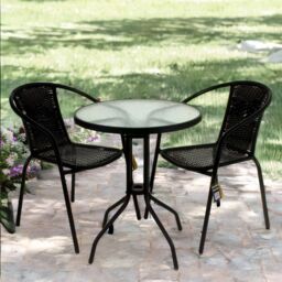 FURNOS Set of 3 Wicker Bistro Table & Chair in Black - thumbnail 1