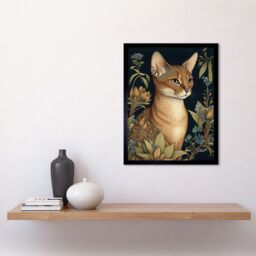 "Artery8 Wall Art Print Abyssinian Cat with Flowers Art Nouveau Modern Watercolour Art Framed in Black - Size: W12"" x H16""" - thumbnail 2