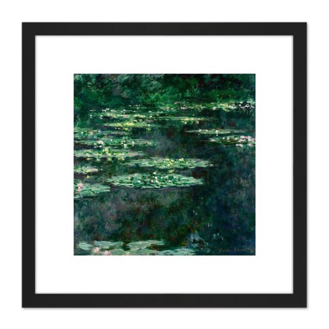 Artery8 Claude Monet Waterlilies Painting 8X8 Inch Square Wooden Framed Wall Art Print Picture with Mount in Black - image 1