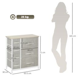HOMCOM 7 Chest of Drawers Fabric Drawers with Metal Frame in Light Grey - thumbnail 3