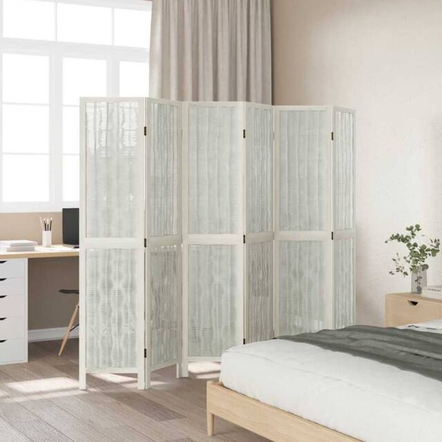 Berkfield Home Room Divider 6 Panels White Solid Wood Paulownia - image 1
