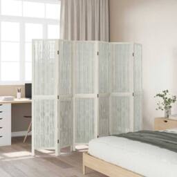 Berkfield Home Room Divider 6 Panels White Solid Wood Paulownia - thumbnail 1