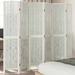Berkfield Home Room Divider 6 Panels White Solid Wood Paulownia - thumbnail 2