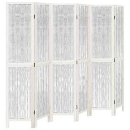 Berkfield Home Room Divider 6 Panels White Solid Wood Paulownia - thumbnail 3