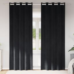 Berkfield Home Blackout Curtains with Eyelets 2 pcs Black Velvet - thumbnail 1