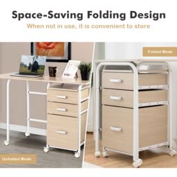 Gymax Folding Office Desk Writing Table With Wheels & 3 Drawers Space Saving in Khaki - thumbnail 6