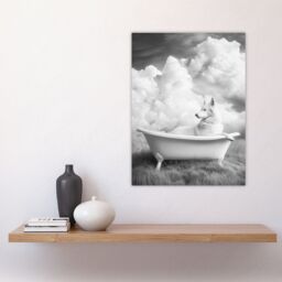 "Artery8 Husky in a Bathtub on Field Black White Surreal Wall Art Print in Grey - Size: W12"" x H16""" - thumbnail 4