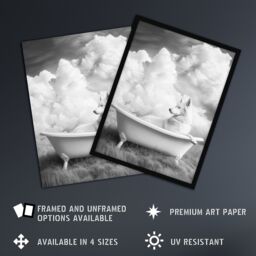 "Artery8 Husky in a Bathtub on Field Black White Surreal Wall Art Print in Grey - Size: W12"" x H16""" - thumbnail 2