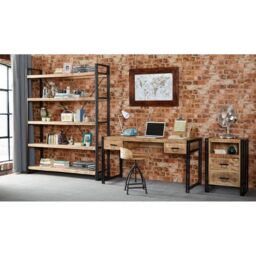 Indian Hub Cosmo Industrial Large Open Bookcase - L40 x W160 x H200 cm in Brown - thumbnail 3