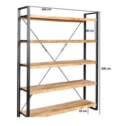 Indian Hub Cosmo Industrial Large Open Bookcase - L40 x W160 x H200 cm in Brown - thumbnail 4