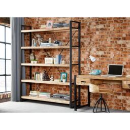 Indian Hub Cosmo Industrial Large Open Bookcase - L40 x W160 x H200 cm in Brown - thumbnail 2