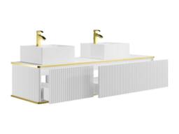 Vente-unique Suspended Grooved Bathroom Cabinet With Gold Trim, 2 Drawers and in White - thumbnail 6