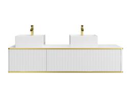 Vente-unique Suspended Grooved Bathroom Cabinet With Gold Trim, 2 Drawers and in White - thumbnail 4